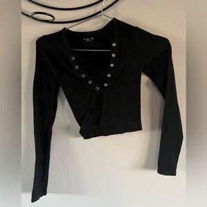 Urban Outfitters black cropped Ribbed Button Down Shirt
